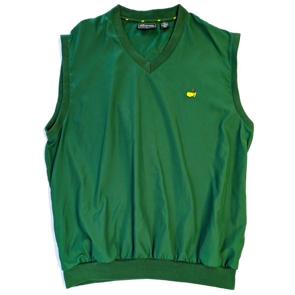 Masters Collection Golf Windbreaker Vest Mens XL Green V-Neck Pullover Augusta
